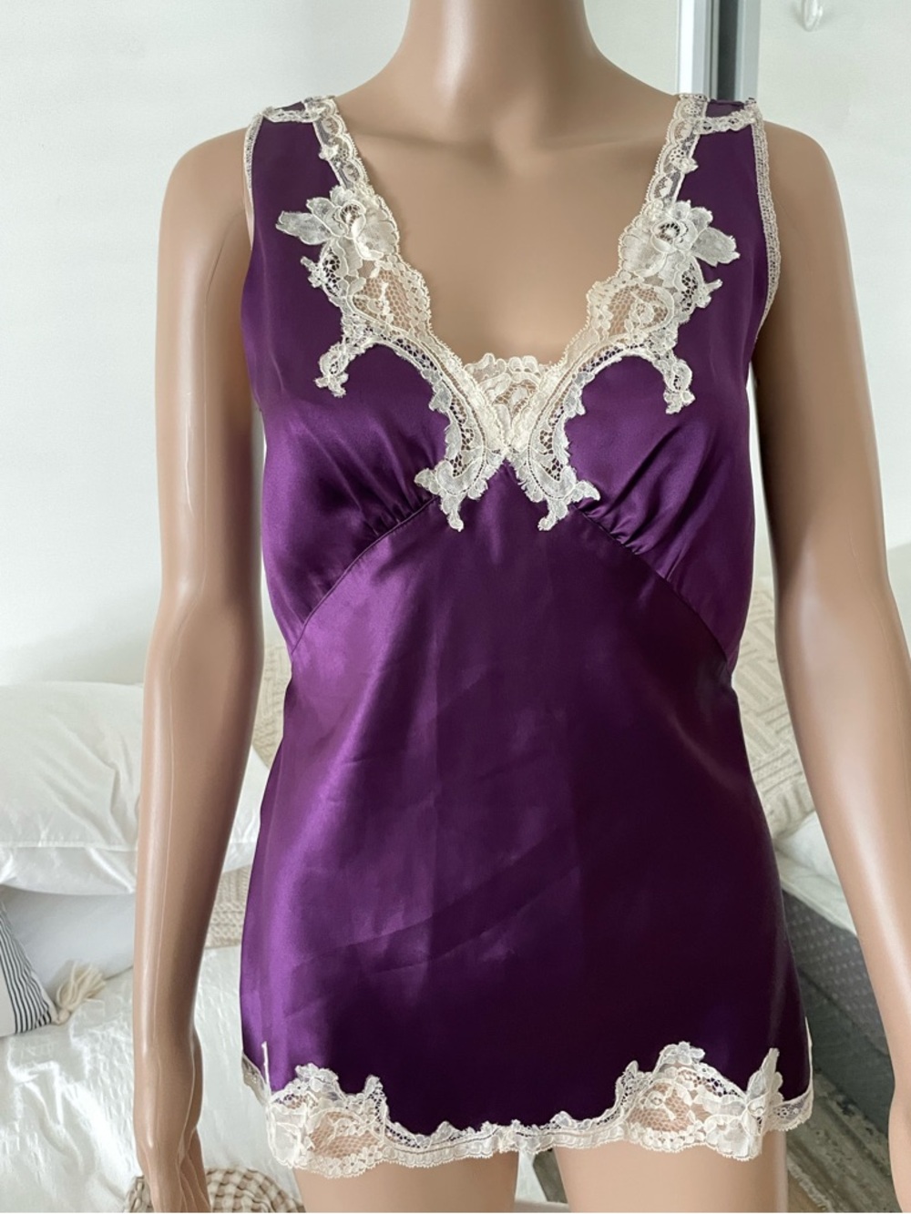 VTG Jonquil 100% Silk Lace Cami Tank Top 2000s Dead Stock Purple Tunic Y2K - Picture 2 of 9